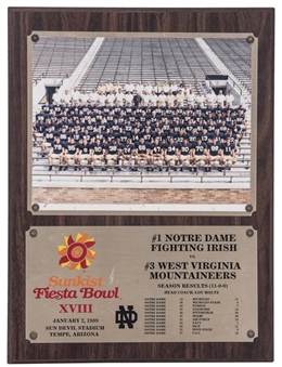 1989 Lou Holtz Notre Dame Sunkist Fiesta Bowl Plaque - National Championship Game! (Holtz LOA)